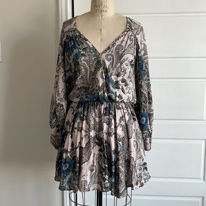 Free People Size Small Long Sleeve Mini Paisley Print Dress